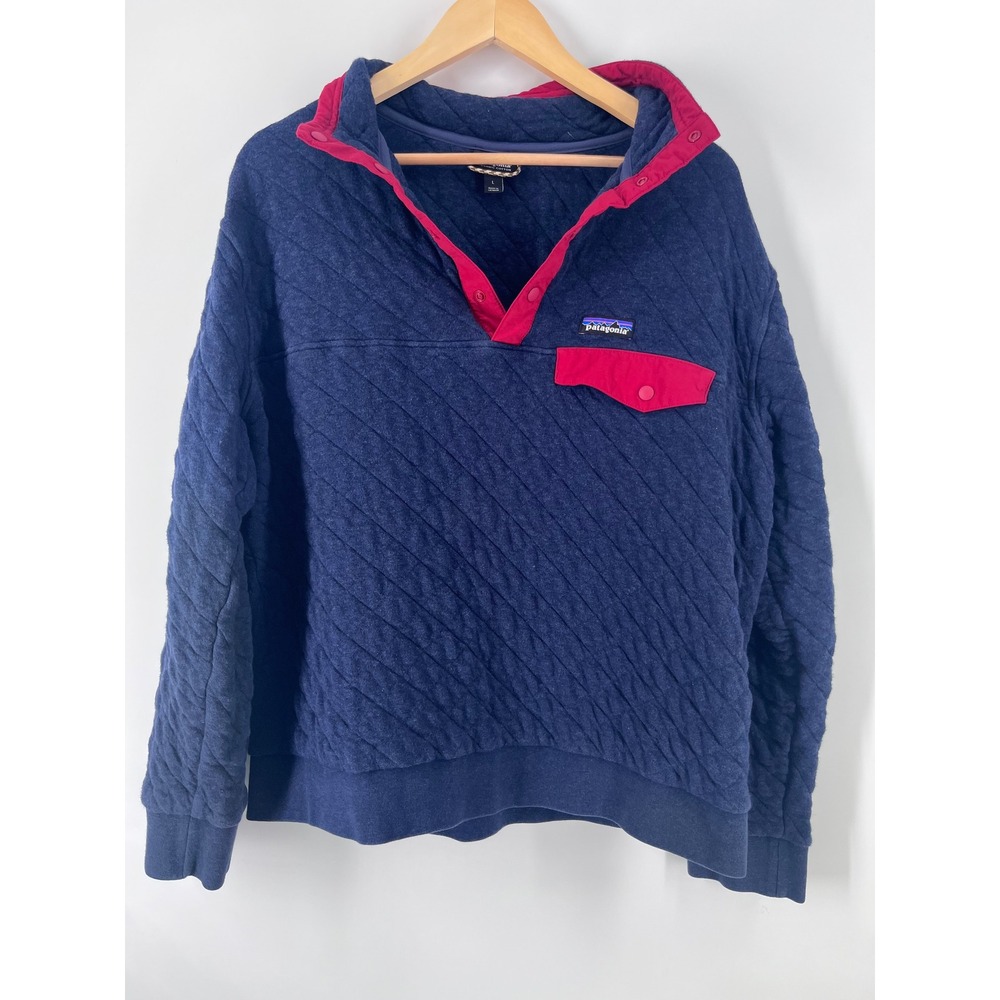 Patagonia Organic Cotton Quilt Snap-T Pullover Navy Blue Red L